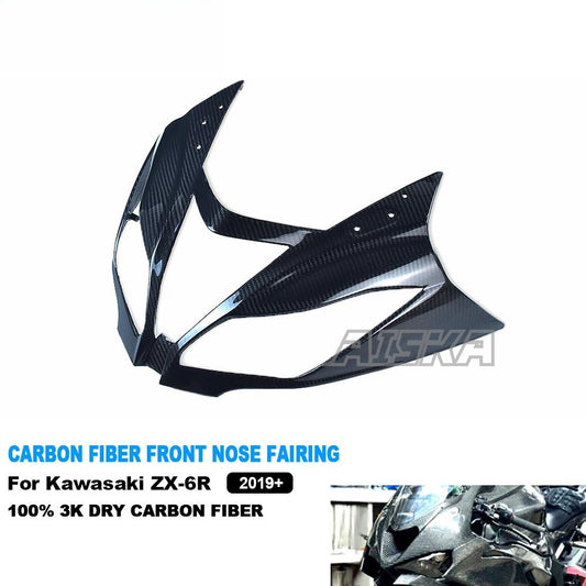 AISKA 3K Dry Carbon Fiber Motorcycle Front Headlight Nose Cover Fairing for Kawasaki Ninja ZX-6R 2013-2024