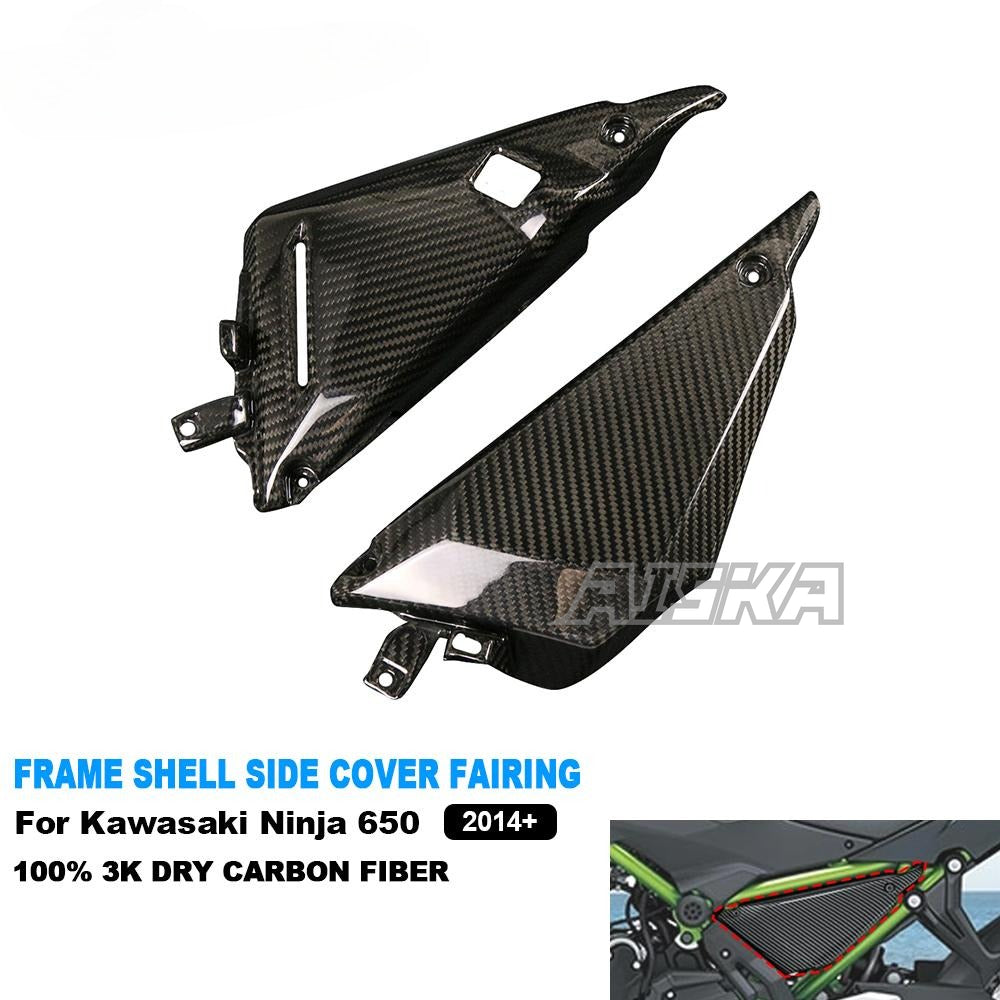 AISKA 3K Dry Carbon Fiber Motorcycle Accessories Frame Shell Side Cover Fairing Trim Cowl Panel for Kawasaki Ninja 650 2014-2024