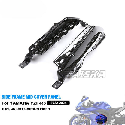 AISKA 100% 3K Full Dry Carbon Fiber R3 Motorcycle Frame Cover Side Frame Mid Cover Panel Fairing for Yamaha R3 2022 2023 2024
