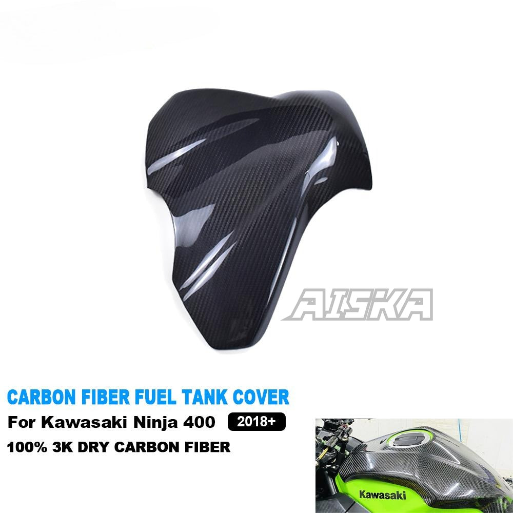 AISKA 100% 3K Dry Carbon Fiber Motorcycle Accessories Fuel Tank Cover Protector Panel Fairing for Kawasaki Ninja 400 2018-2024