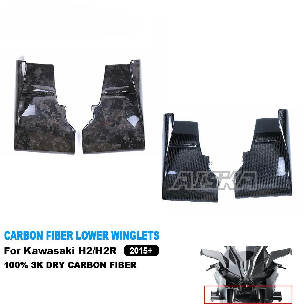 AISKA Full 3K Dry Carbon Fiber Motorcycle Wind Spoiler Air Deflector Cover Lower Winglets for Kawasaki Ninja H2 H2R 2015-2024