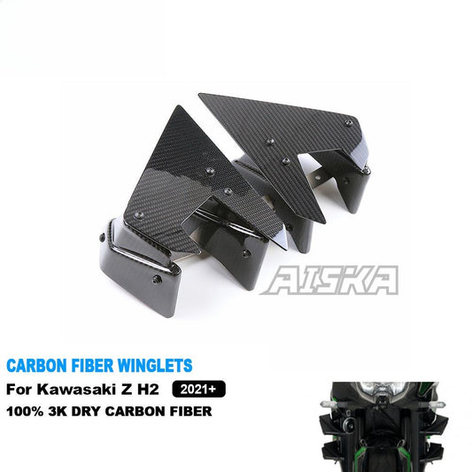 AISKA Full 3K Dry Carbon Fiber Motorcycle Aerodynamic Wing Spoiler Air Deflector Winglet for Kawasaki Z H2 2021 2022 2023 2024