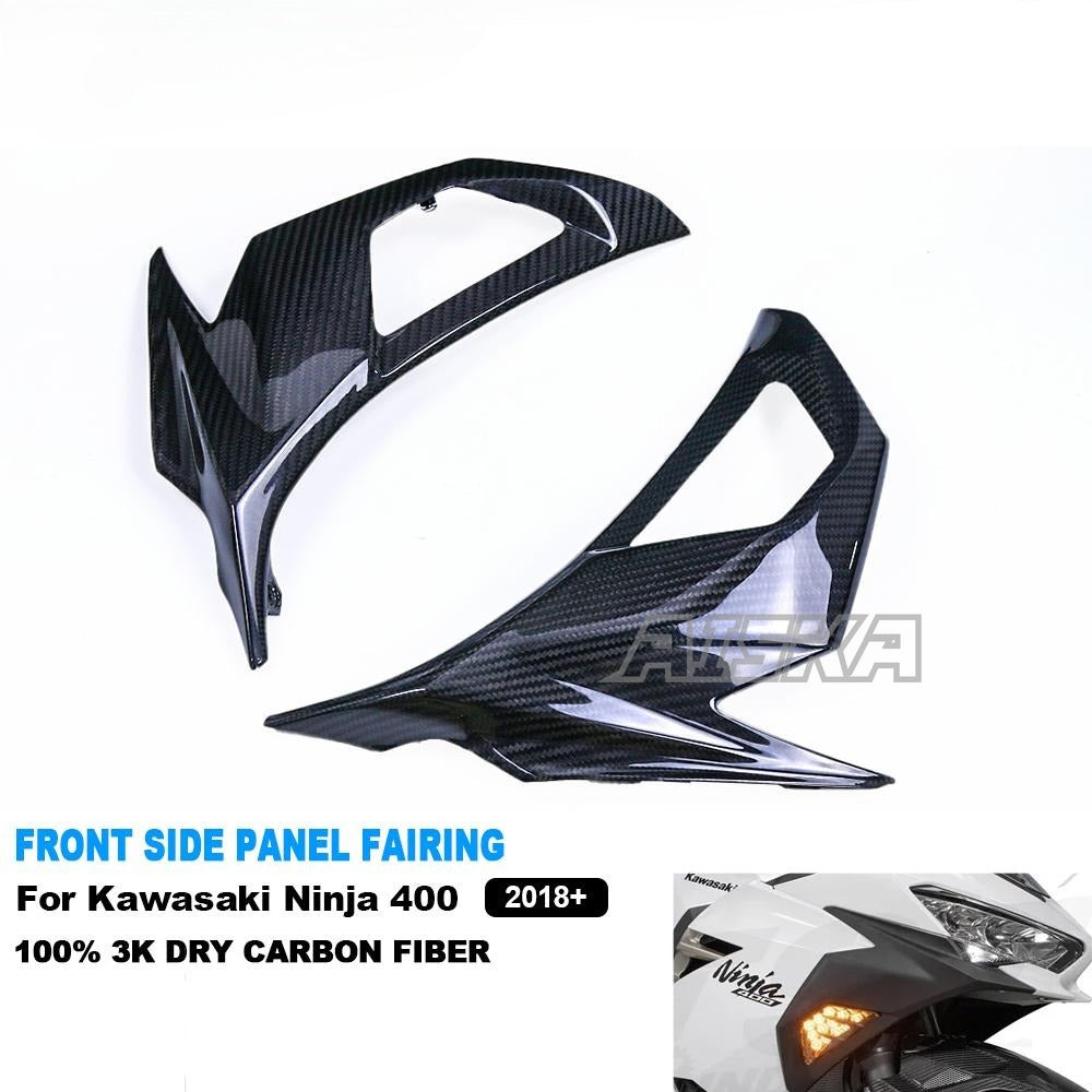AISKA 100% 3K Dry Carbon Fiber Motorcycle Accessories Front Side Panel Fairing Blinker Cover for Kawasaki Ninja 400 2018-2024
