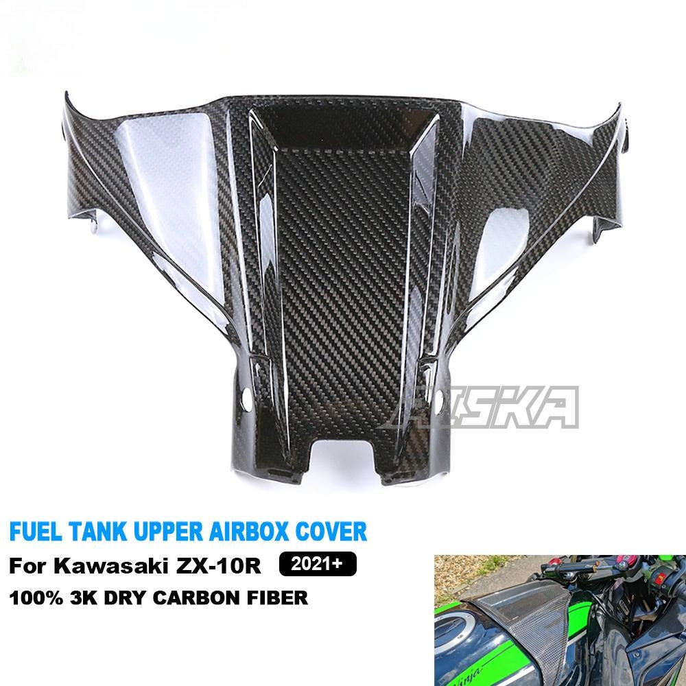 AISKA 3K Dry Carbon Fiber Motorcycle Upper Fuel Tank Airbox Cover Fairing for Kawasaki Ninja ZX10R ZX-10R 2021 2022 2023 2024