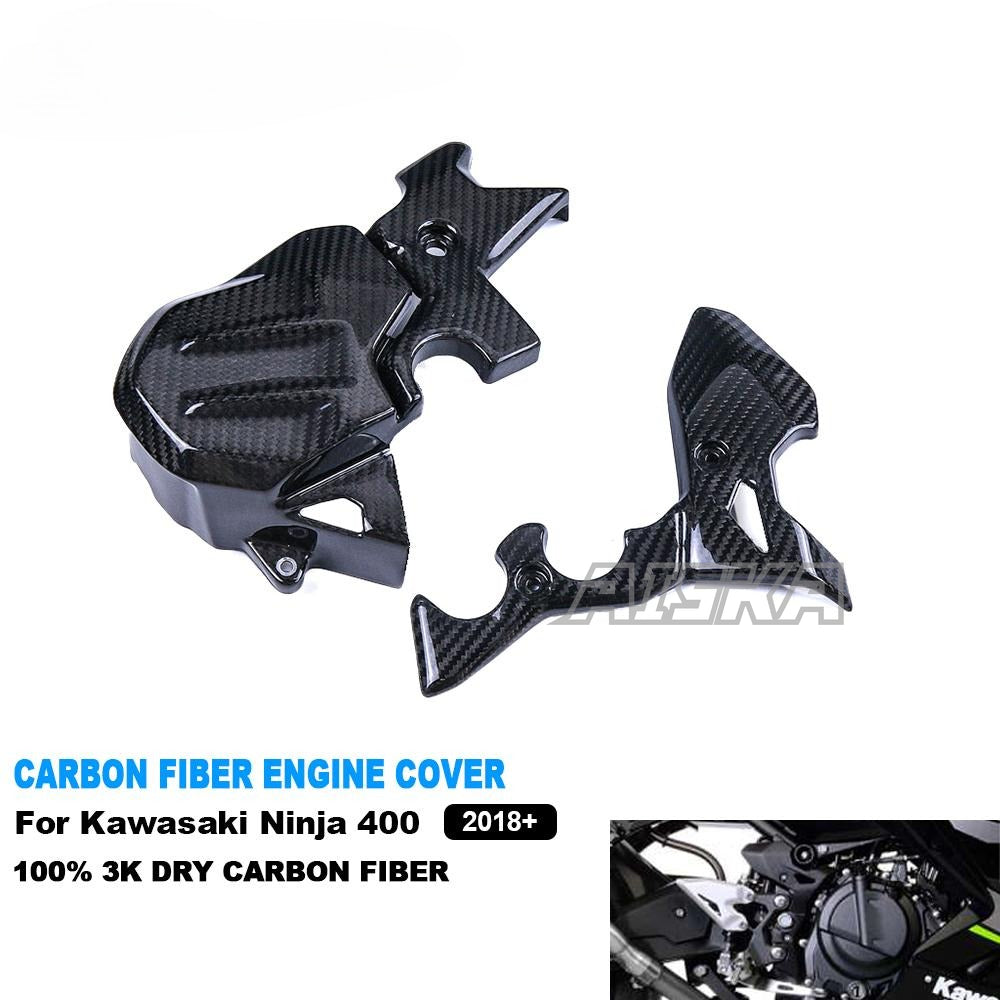 AISKA 100% 3K Dry Carbon Fiber Motorcycle Accessories Engine Protection Case Set Cover for Kawasaki Ninja 400 2018-2024
