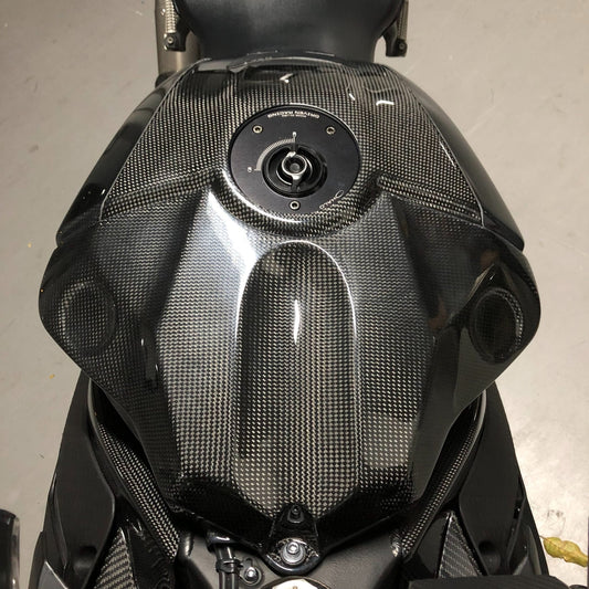 AISKA 100% Dry Carbon Fiber Fuel Tank Front Side Cover Motorcycle Gas Tank Air Box Front Cover Fairing for Yamaha R3 2019 2020