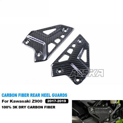 AISKA 3K Dry Carbon Fiber Motorcycle Accessories Rear Heel Guards Rearset Foot Peg Plates for Kawasaki Z900 2017 2018 2019