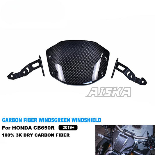 AISKA New Motorcycle 3K Dry Carbon Fiber Windshield Windscreen Front Screen Wind Deflector for Honda CB650R 2019-2024 2022 2023