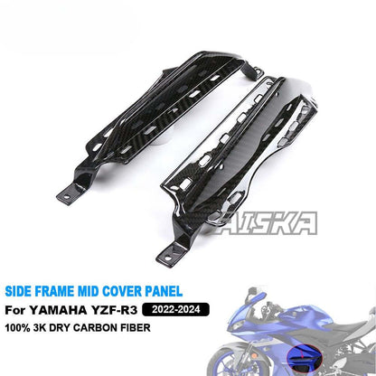 AISKA 100% 3K Full Dry Carbon Fiber R3 Motorcycle Frame Cover Side Frame Mid Cover Panel Fairing for Yamaha R3 2022 2023 2024