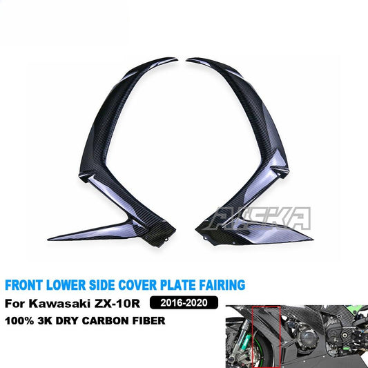 AISKA 3K Dry Carbon Fiber Motorcycle Accessories Front Lower Side Cover Plate Fairing for Kawasaki Ninja ZX10R ZX-10R 2016-2020
