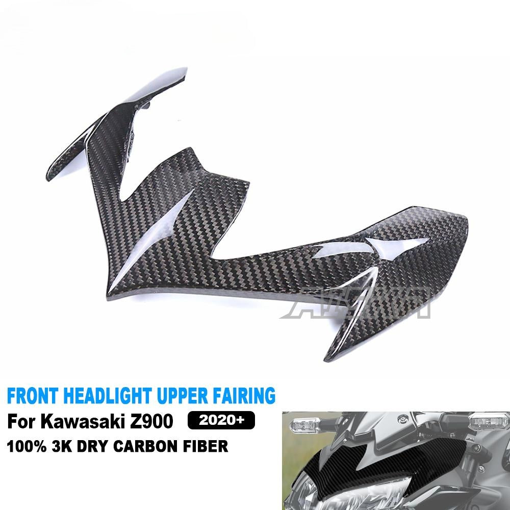 AISKA 3K Dry Carbon Fiber Motorcycle Accessories Front Upper Nose Headlight Panel Fairing for Kawasaki Z900 2020-2024