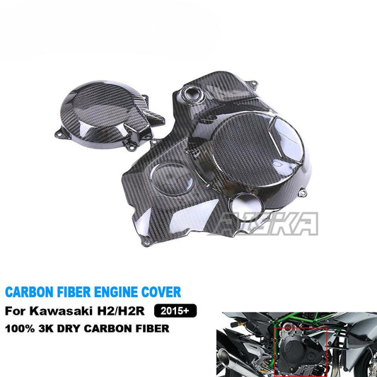 AISKA 2015-2024 Full 3K Dry Carbon Fiber Motorcycle Engine Cover Fairing for Kawasaki Ninja H2 H2R