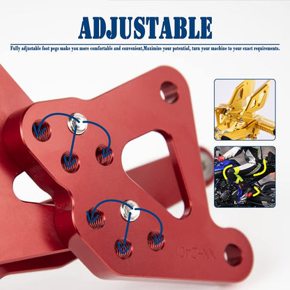AISKA CNC Aluminum Footpeg Rearset Motorcycle Racing Adjustable Rear Footrest for Yamaha R25 R3 MT03 MT25 2015-2024