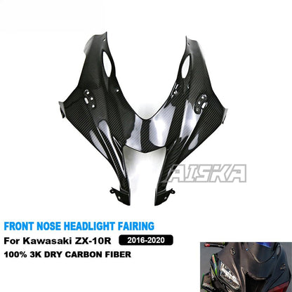 AISKA 3K Dry Carbon Fiber Motorcycle Front Fairing Headlight Nose Panel Cover for Kawasaki Ninja ZX10R ZX-10R 2016-2020