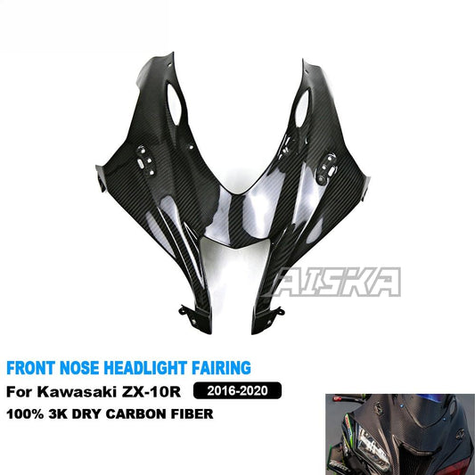 AISKA 3K Dry Carbon Fiber Motorcycle Front Fairing Headlight Nose Panel Cover for Kawasaki Ninja ZX10R ZX-10R 2016-2020