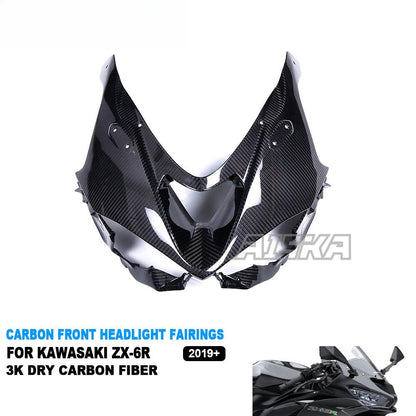 AISKA New Products Motorcycle Full Dry Carbon Fiber Front Headlight Cover Fairing for Kawasaki Ninja ZX-6R 2024
