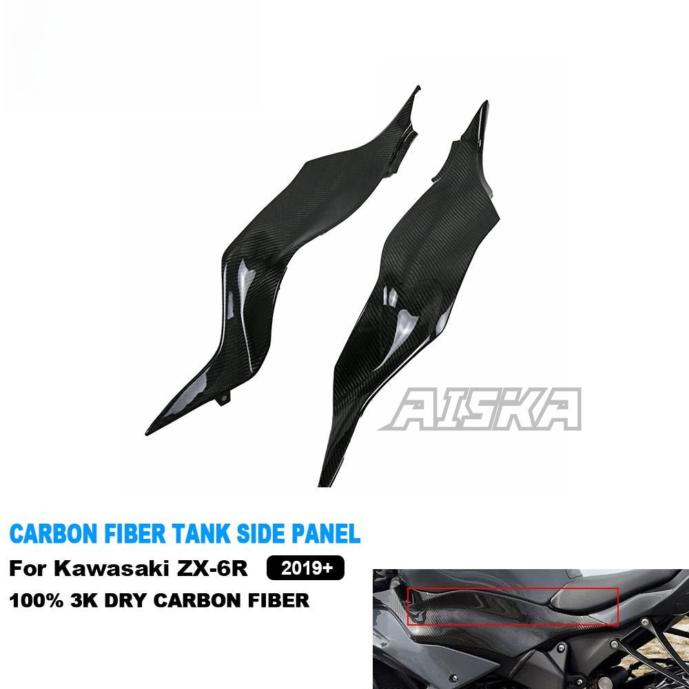 AISKA 3K Dry Carbon Fiber Motorcycle Fuel Tank Side Panels for Kawasaki Ninja ZX-6R 2019-2024