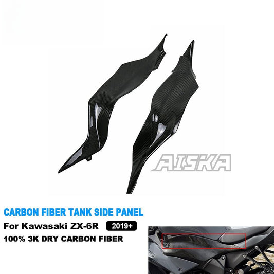 AISKA 3K Dry Carbon Fiber Motorcycle Fuel Tank Side Panels for Kawasaki Ninja ZX-6R 2019-2024