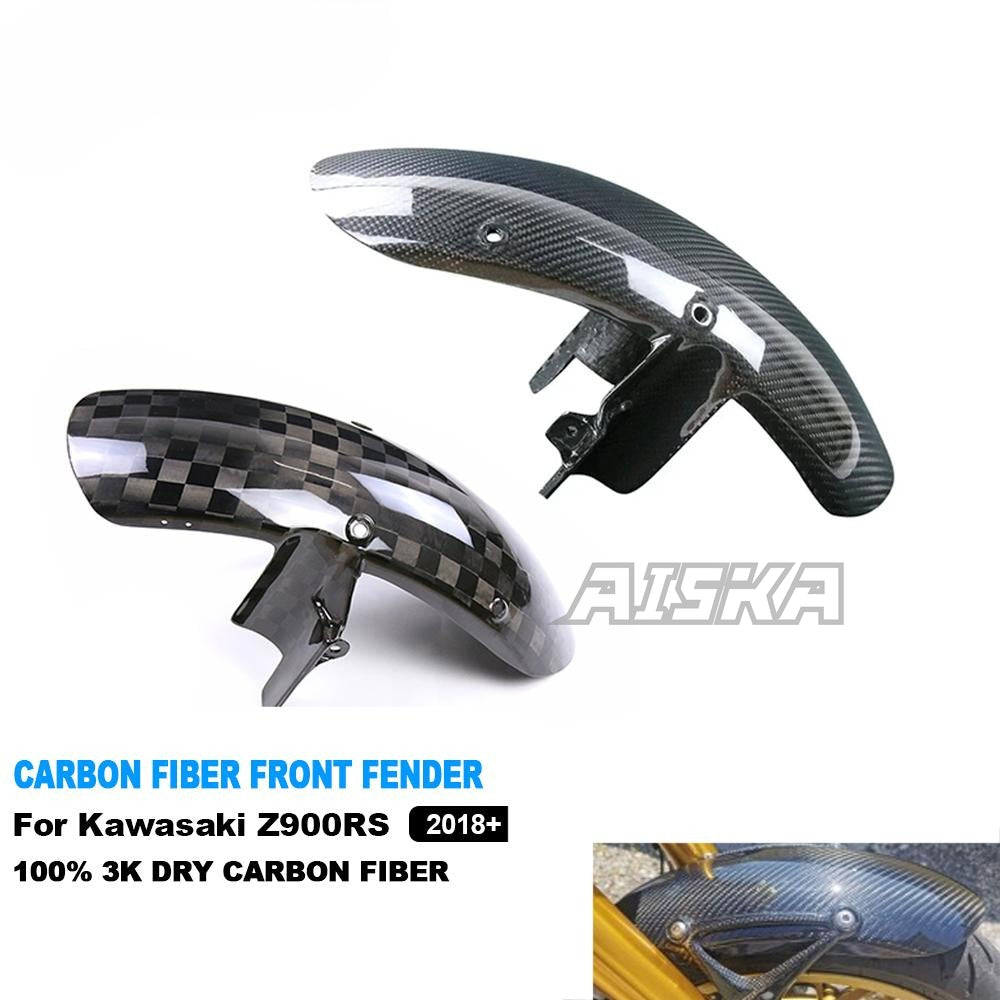 AISKA 3K Dry Carbon Fiber Motorcycle Fenders Front Wheel Hugger Mudguard with Fairing for Kawasaki Z900RS 2018-2024
