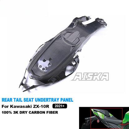 AISKA 3K Dry Carbon Fiber Motorcycle Rear Tail Seat Cover Under Tray Panel Fairing for Kawasaki ZX10R ZX-10R 2021 2022 2023 2024