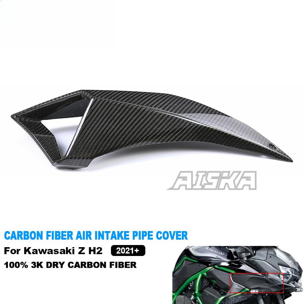 AISKA Full 3K Dry Carbon Fiber Motorcycle Air Intake Pipe Cover Guard Fairing for Kawasaki Z H2 2021 2022 2023 2024