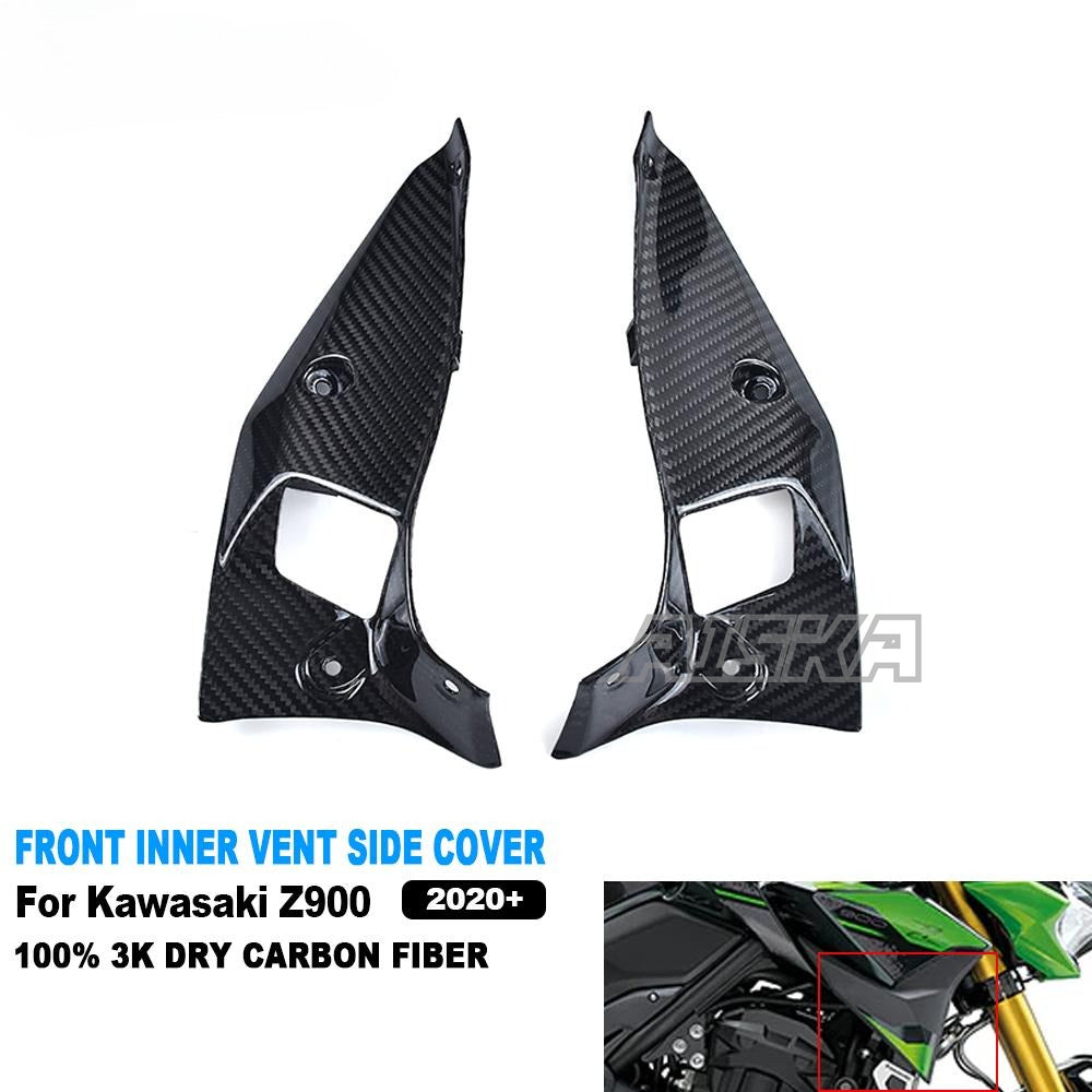 AISKA 3K Dry Carbon Fiber Motorcycle Accessories Front Inner Vent Side Cover Fairing Kit for Kawasaki Z900 2020-2024