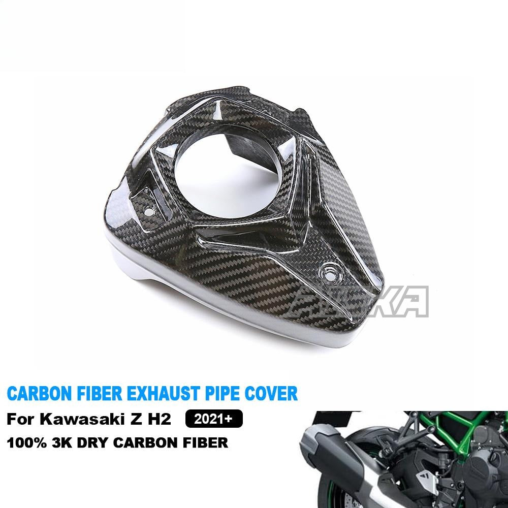 AISKA Dry Carbon Fiber Motorcycle Exhaust Pipe Cover Heat Shield Guard Trim Fairing Kits for Kawasaki Z H2 2021 2022 2023 2024