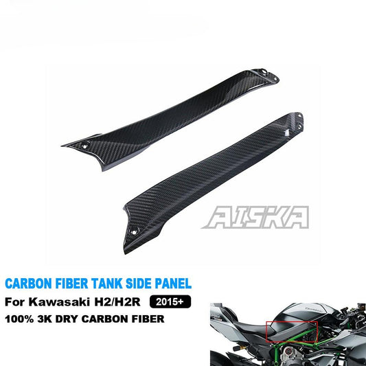 AISKA Full 3K Dry Carbon Fiber Motorcycle Front Fuel Tank Side Plate Panel Fairing Kits for Kawasaki Ninja H2 H2R 2015-2024