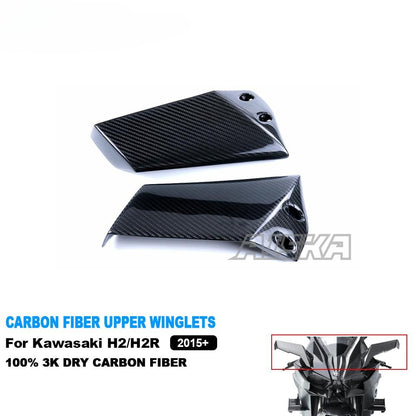 AISKA Full 3K Dry Carbon Fiber Aerodynamic Wing Spoiler Motorcycle Upper Fairing Winglets for Kawasaki Ninja H2 H2R 2015-2024