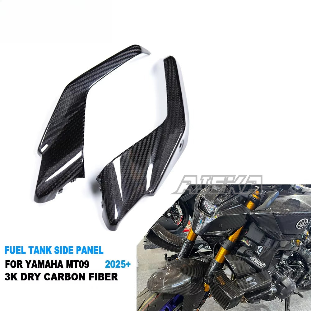 AISKA 100% 3K Dry Carbon Fiber Motorcycle Fuel Tank Side Panel Cover for Yamaha MT09 FZ09 2024-2025