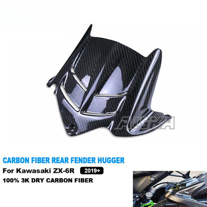 AISKA 3K Dry Carbon Fiber Motorcycle Rear Wheel Fender Hugger Mudguard for Kawasaki Ninja ZX-6R 2009-2024