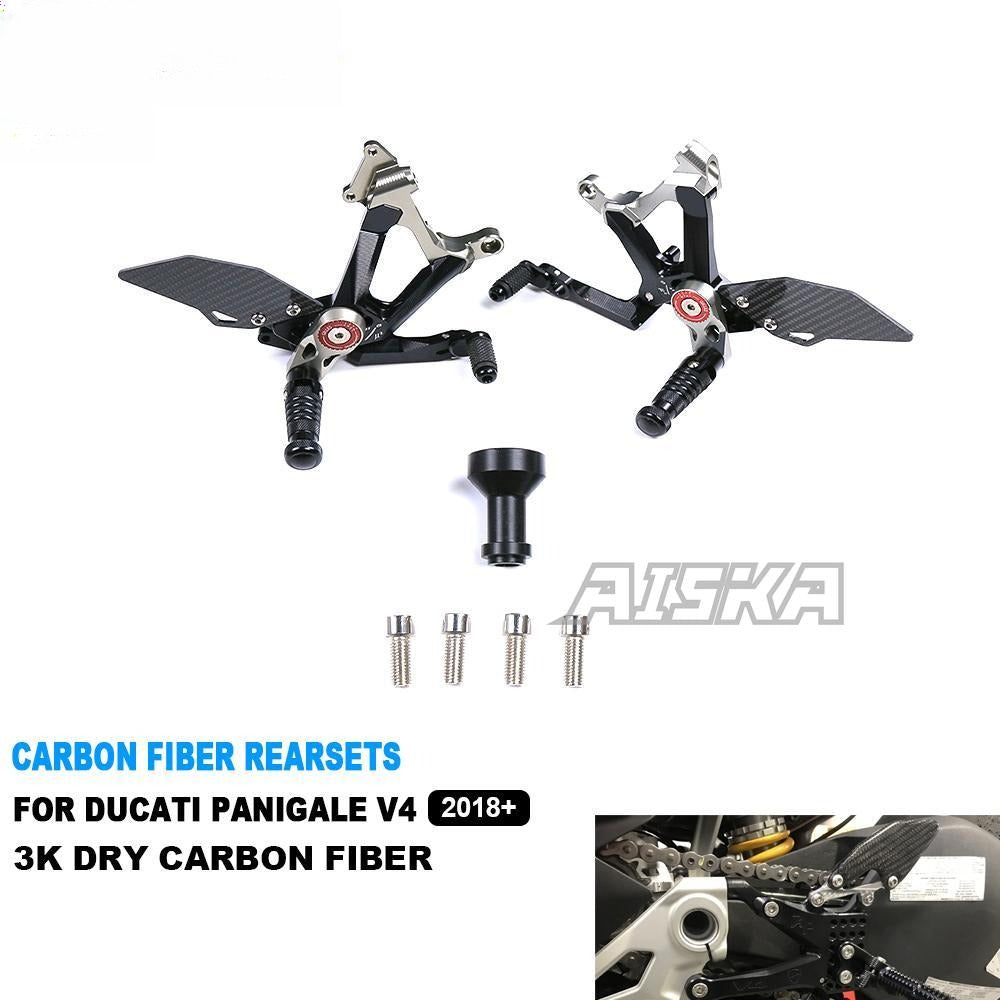 AISKA CNC Aluminum Dry Carbon Fiber Footpeg Rearset Motorcycle Racing Adjustable Rear Footrest for Ducati Panigale V4 V4R V4S