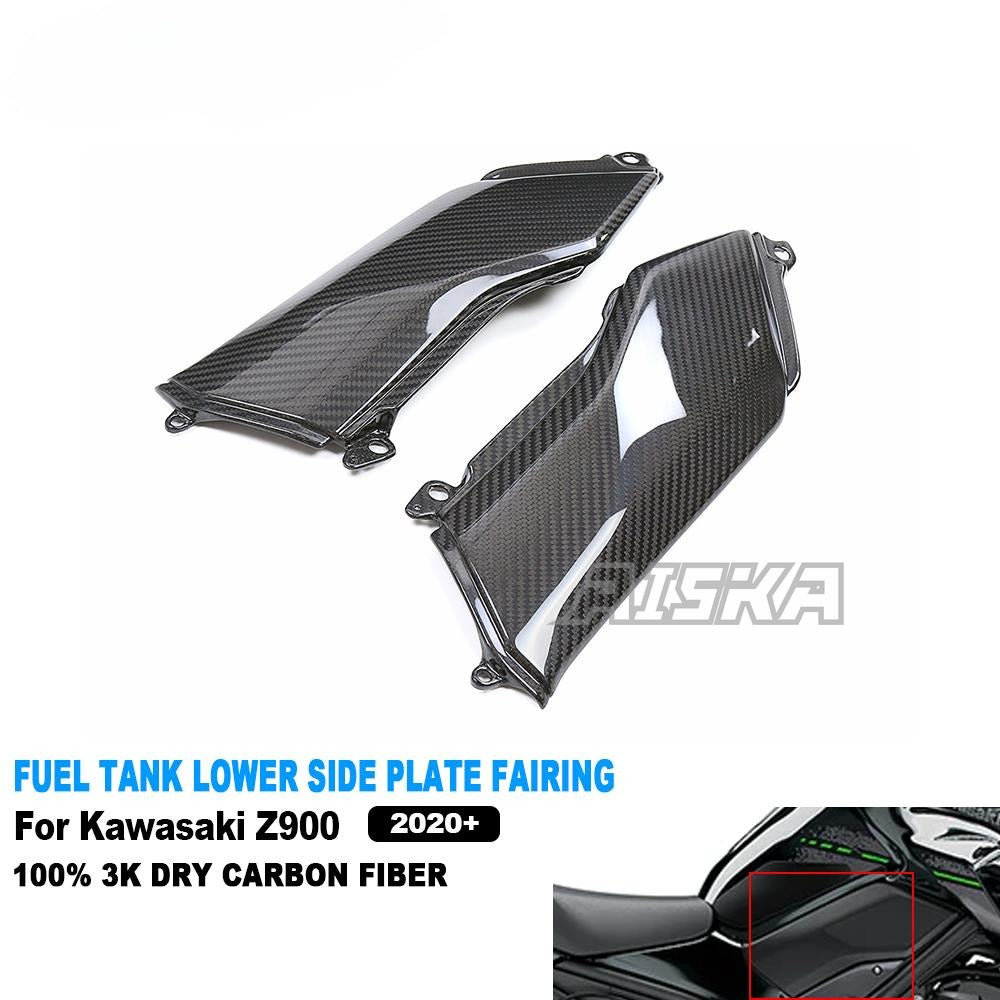 AISKA 3K Dry Carbon Fiber Motorcycle Accessories Fuel Tank Side Cover Fairing Cowling Side Panels for Kawasaki Z900 2020-2024