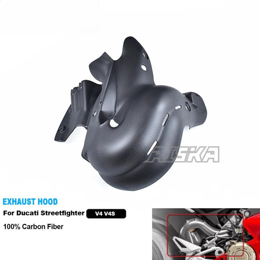 AISKA 100% Dry Carbon Fiber Parts Motorcycle Exhaust Hood and Heat Shield protection for DUCATI Streetfighter V4 V4S 2018-2023