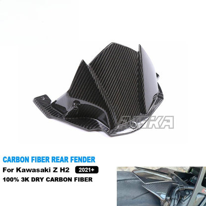AISKA Full 3K Dry Carbon Fiber Motorcycle Rear Fender Hugger Mud Splash Mudguard for Kawasaki Z H2 2021 2022 2023 2024