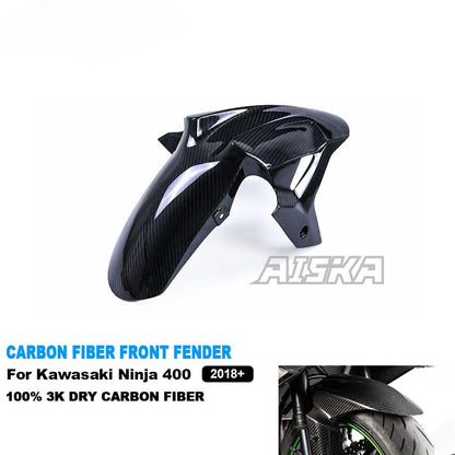 AISKA 100% 3K Dry Carbon Fiber Motorcycle Accessories Front Fairing Hugger Fender Mudguard for Kawasaki Ninja 400 2018-2024
