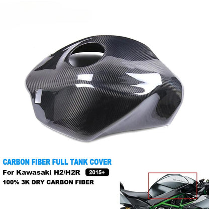 AISKA Full 3K Dry Carbon Fiber Motorcycle Full Fuel Gas Tank Cover for Kawasaki Ninja H2 H2R 2015-2024