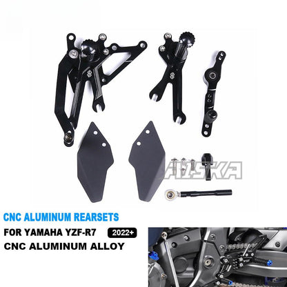 AISKA CNC Aluminum Alloy Motorcycle Racing Footpeg Footrest Rear Pedal Rearset for Yamaha YZF R7 2022 2023 2024