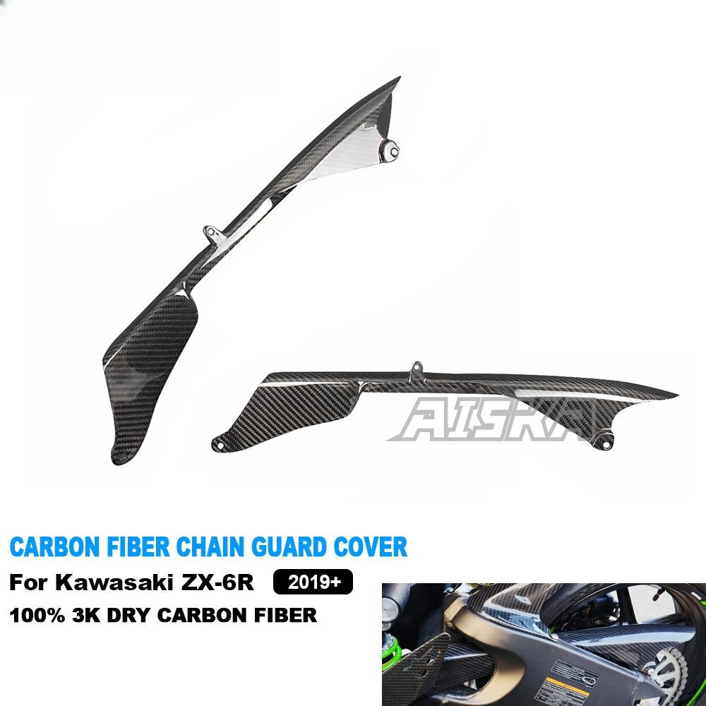 AISKA 3K Dry Carbon Fiber Motorcycle Chain Guard Cover for Kawasaki Ninja ZX-6R 2009-2025