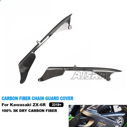 AISKA 3K Dry Carbon Fiber Motorcycle Chain Guard Cover for Kawasaki Ninja ZX-6R 2009-2025