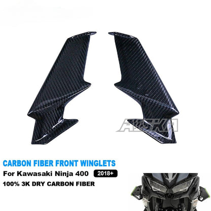 AISKA 100% 3K Dry Carbon Fiber Motorcycle Ninja 400 Accessories Fixed Wing Fairing Winglet for Kawasaki Ninja 400 2018-2024