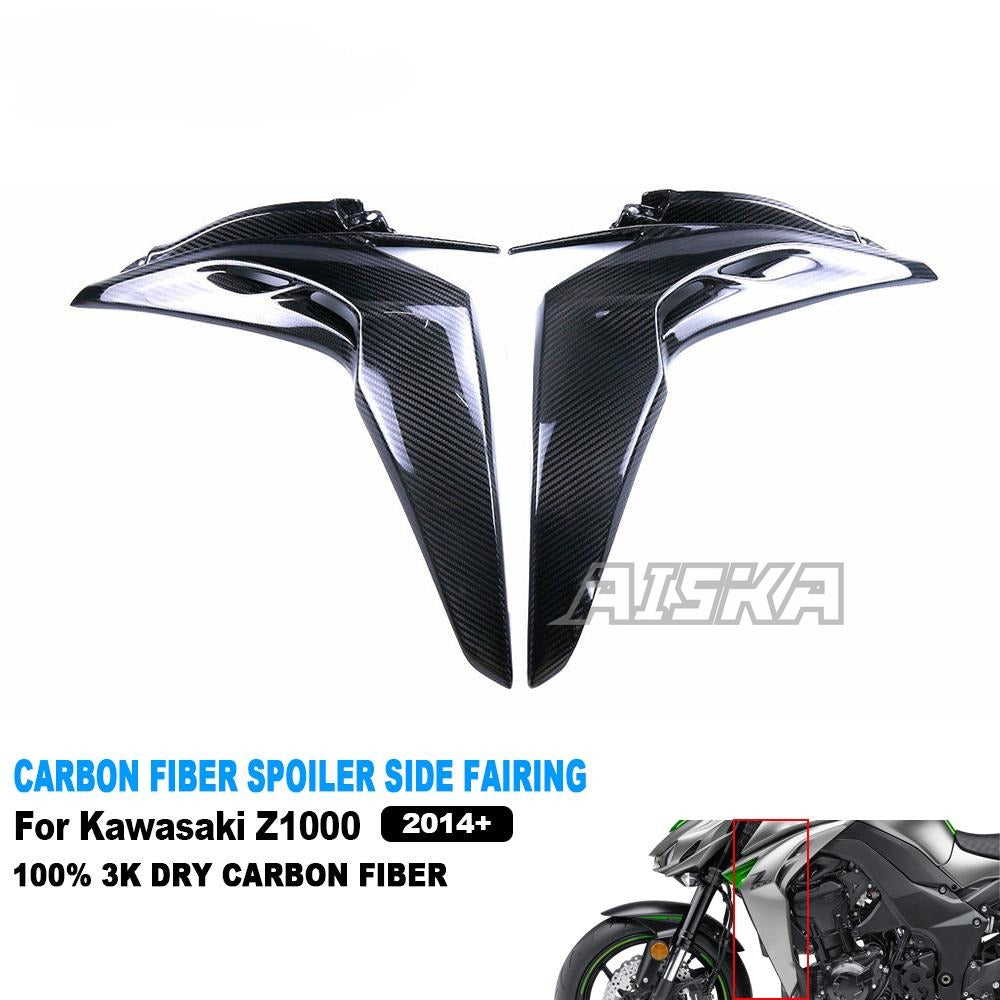 AISKA 3K Dry Carbon Fiber Motorcycle Accessories Front Spoiler Side Panels Fairing Kits for Kawasaki Z1000 2014+