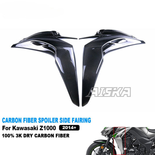 AISKA 3K Dry Carbon Fiber Motorcycle Accessories Front Spoiler Side Panels Fairing Kits for Kawasaki Z1000 2014+