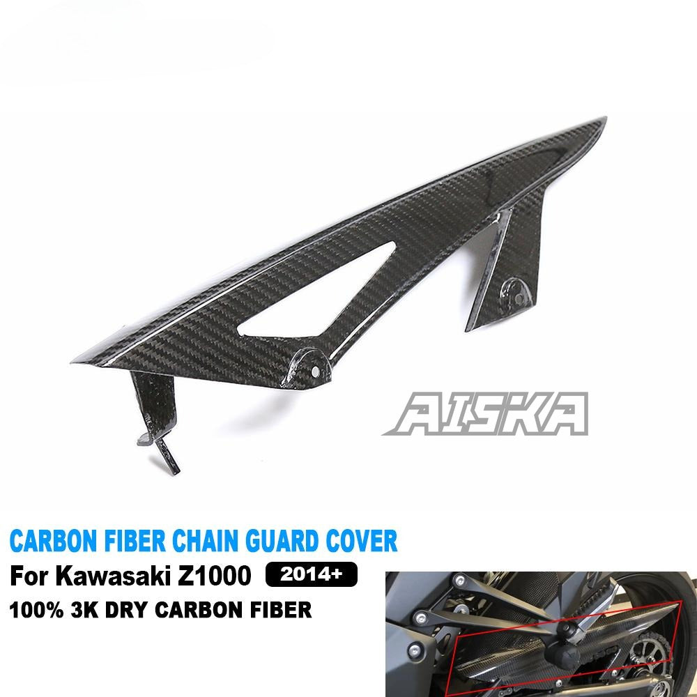 AISKA 3K Dry Carbon Fiber Motorcycle Accessories Rear Chain Guard Cover Fairing Kit Fit for Kawasaki Z1000 2014+