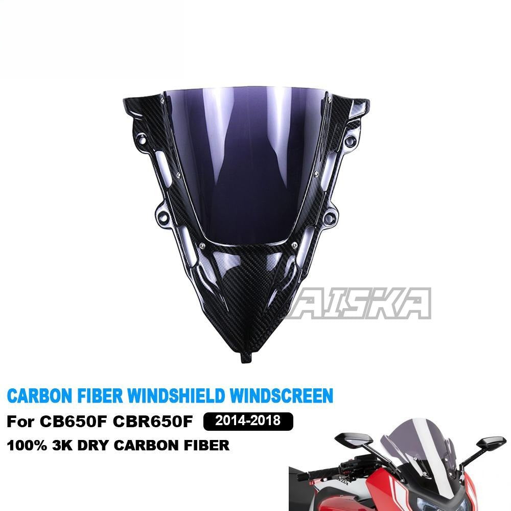 AISKA Dry Carbon Fiber Motorcycle Front Screen Windshield Fairing Windshield for Honda CB650F CBR650F 2014 2015 2016 2017 2018