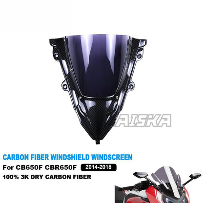 AISKA Dry Carbon Fiber Motorcycle Front Screen Windshield Fairing Windshield for Honda CB650F CBR650F 2014 2015 2016 2017 2018