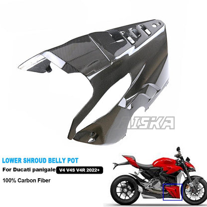 AISKA 3K 3*3 Carbon Fiber Motorcycle Accessories Spare Parts Lower Shroud Belly Pot for Ducati Panigale V4 V4S V4R 2018-2024