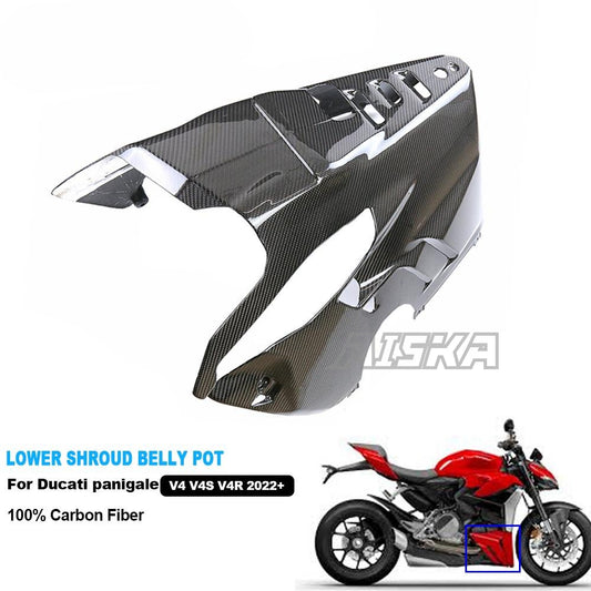 AISKA 3K 3*3 Carbon Fiber Motorcycle Accessories Spare Parts Lower Shroud Belly Pot for Ducati Panigale V4 V4S V4R 2018-2024