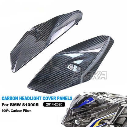 AISKA 100% 3K Carbon Fiber Motorcycle Front Headlight Side Panels Cover Fairing for BMW S1000R 2014-2020