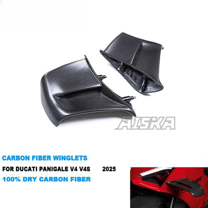 AISKA 100% 3K Full Dry Carbon Fiber Motorcycle Winglets Air Deflector for Ducati Panigale V4 V4S 2025